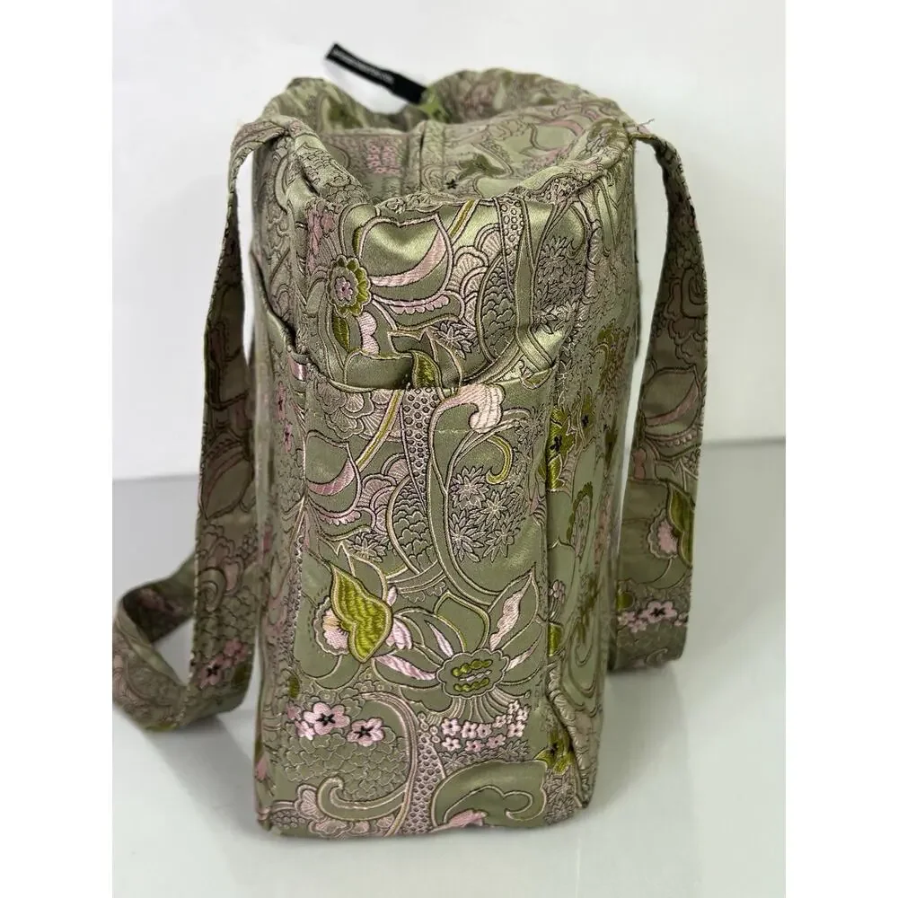 Petunia Pickle Bottom Pink/Green Paisley Floral Purse Diaper Bag with Change Pad